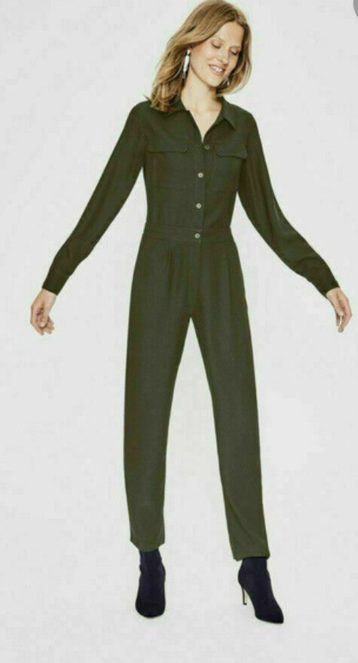NWT Boden Women's Olive Green Zada Straight Leg Jumpsuit Size 10P